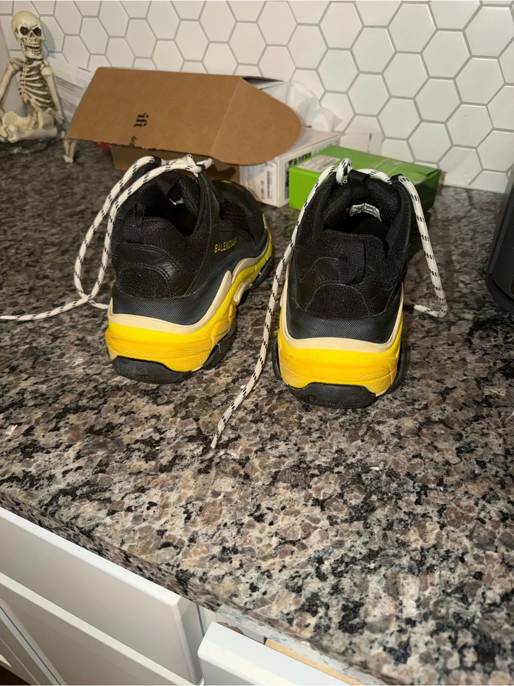 Balenciaga Triple S Black with Yellow Accent Sneakers
